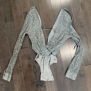 Glam deep V shimmer embellished body suit
